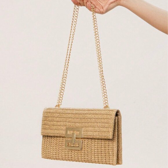 Twit Lock Flap Straw Shoulder Bag Medium - Picture 3 of 6